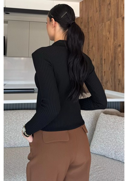 Kadın Polo Yaka Gold Düğmeli Triko Hırka (S-M-L Beden Uyumludur.) P-00018416 fırsatları