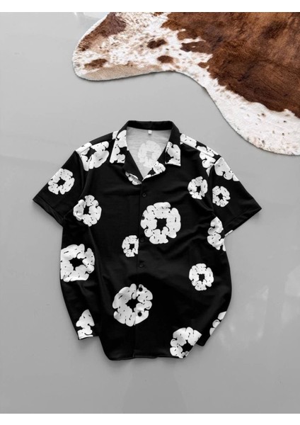 Iki Iplik Kumaş Baskılı Gömlek - Siyah