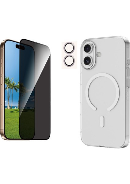 Iphone 17 Şeffaf Mika Magsafe Kılıf + Antistatik Hayalet Ekran Koruyucu + Kamera Koruyucu Mor