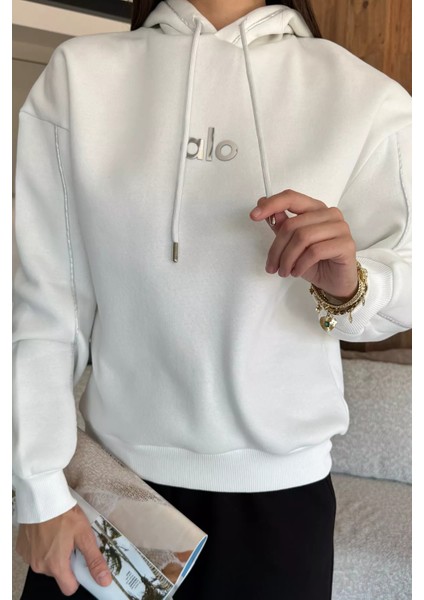 Kadın Kapüşonlu Baskılı Şardonlu Sweatshirt P-00018412