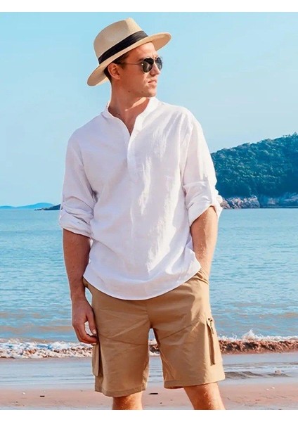 Erkek Uzun Kollu Hakim Yaka Düğmeli Erkek Müslim Gömlek fiyatları