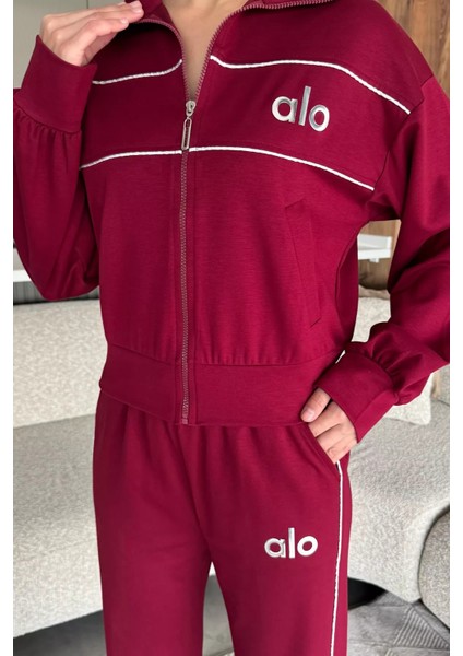Kadın Şeritli Bel Lastikli Palazzo Pantolon Fermuarlı Sweat Ikili Takım P-00018397 fırsatları
