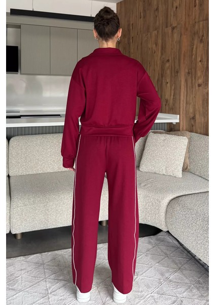 Kadın Şeritli Bel Lastikli Palazzo Pantolon Fermuarlı Sweat Ikili Takım P-00018397 indirimleri