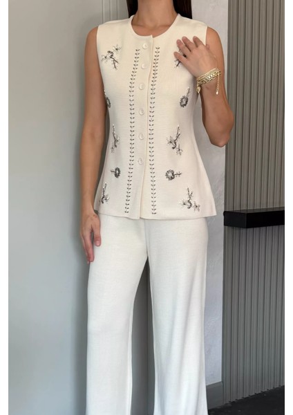 Kadın Taş Işlemeli Triko Pantolon Yelek Ikili Takım P-00018359 fiyatları