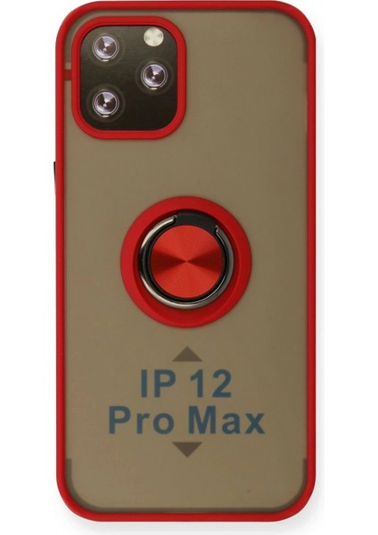 iPhone 12 Pro Max Kılıf Montreal Yüzüklü Silikon Kapak - Kırmızı