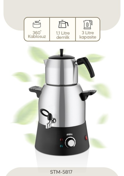 Elektrikli Çelik Semaver Çay Makinesi Beyaz 5817