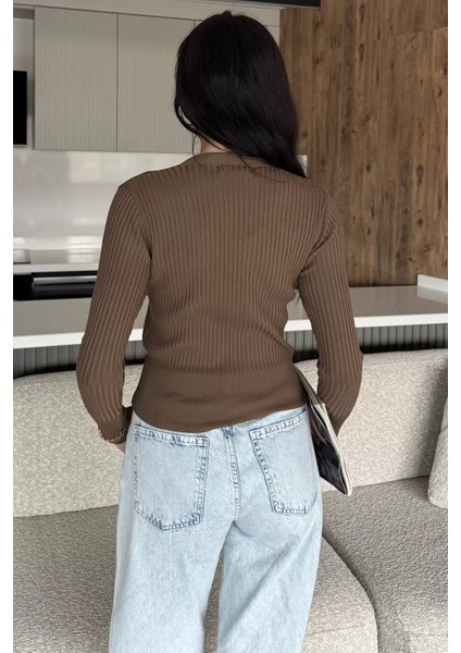 Kadın Kendinden Çizgi Desenli Gold Düğme Detaylı Triko Hırka (S-M-L Beden Uyumludur.) P-00018417 fırsatları