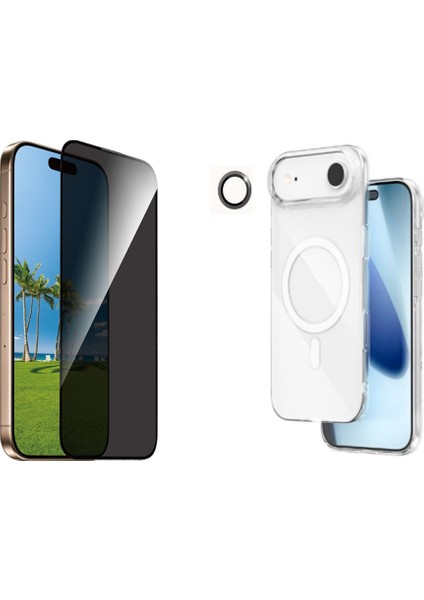 Iphone 17 Air Şeffaf Mika Magsafe Kılıf + Antistatik Hayalet Ekran Koruyucu + Kamera Koruyucu Siyah