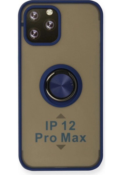 iPhone 12 Pro Max Kılıf Montreal Yüzüklü Silikon Kapak - Lacivert