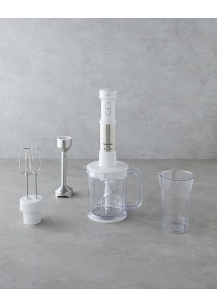 4 Bıçaklı Mini Blender Seti 1500W Beyaz-Krom, Güçlü ve Şık Tasarım