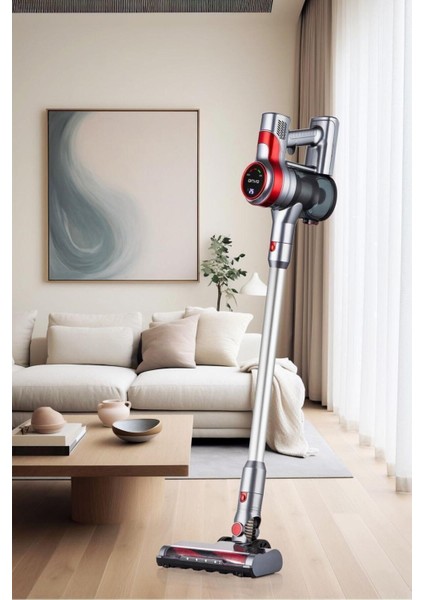 Gri Şarjlı LED Işıklı Dikey Elektrikli Süpürge