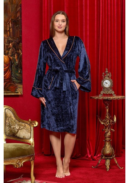 Aqua 25084 Şal Yaka Uzun Kol Kadife Sabahlık