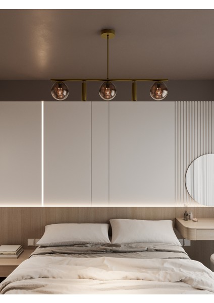 Siena Eskitme Metal Gövdeli 5’li Modern Avize–3 Bal Cam Küre ve 2 Spot Işıklı Dekoratif Aydınlatma