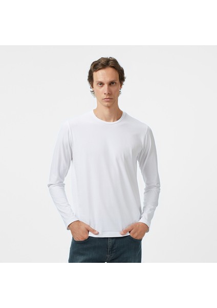 Erkek Beyaz Classic Fit Uzun Kollu T-Shirt V57007T.1BW