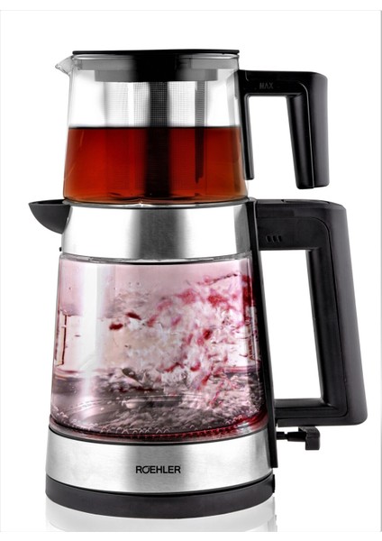 Cam LED Işıklı Çay Makinesi, Gri Renk, Şık ve Fonksiyonel Tasarım