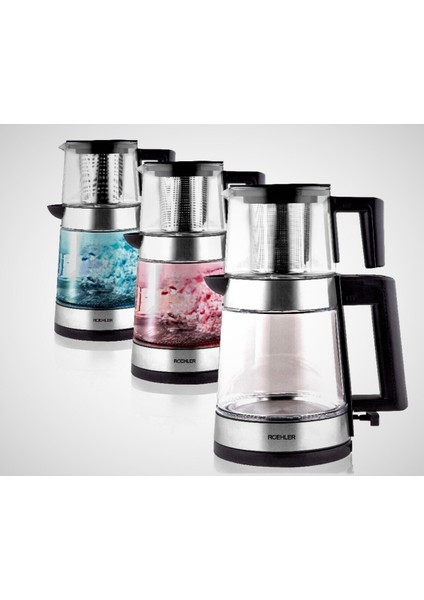 Cam LED Işıklı Çay Makinesi, Gri Renk, Şık ve Fonksiyonel Tasarım