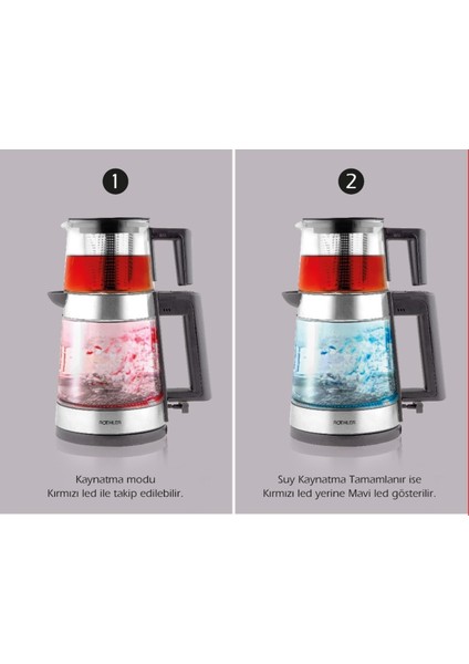 Cam LED Işıklı Çay Makinesi, Gri Renk, Şık ve Fonksiyonel Tasarım