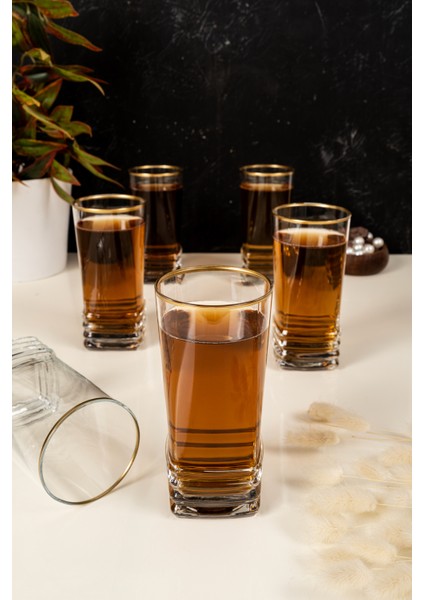 Yaldızlı 6'lı Uzun Kahve Yanı Su Bardağı Seti, 335 Cc, Şık ve Zarif Tasarım