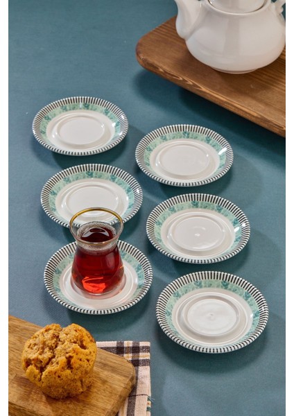 6'lı Porselen Çay Tabağı, Alaçatı Desenli, Beyaz, 12,5 cm