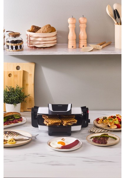 Beyaz Izgara ve Tost Makinesi 1800W, 4 Dilim Kapasiteli, Şık ve Kullanışlı fırsatları