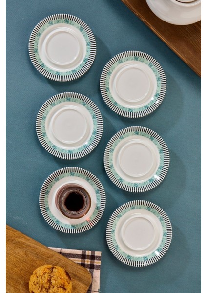 6'lı Porselen Çay Tabağı, Alaçatı Desenli, Beyaz, 12,5 cm