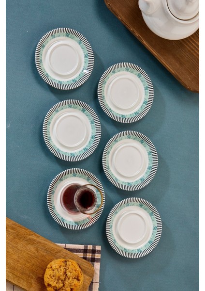 6'lı Porselen Çay Tabağı, Alaçatı Desenli, Beyaz, 12,5 cm