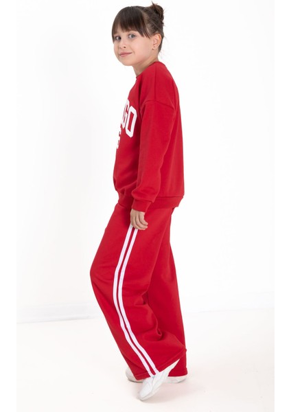 Kırmızı Chicago Baskılı Kız Çocuk Şeritli Eşofman Takımı 22742 modelleri