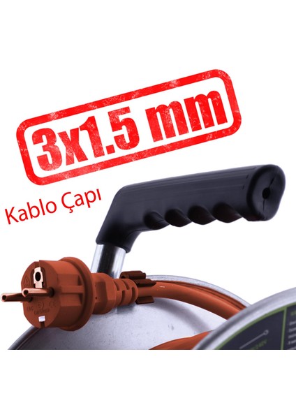 Metal Seyyar Makaralı Cca Kablo 4 Prizli Monofaze Uzatma Kablosu 3x1.5 mm Ttr Kablo 35 Metre modelleri