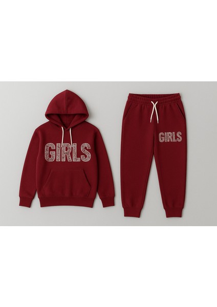 Kız Çocuk Kapüşonlu Eşofman Takımı (Sweatshirt + Alt) I Yazılı Eşofman Takımı Esnek Mevsimlik indirimleri