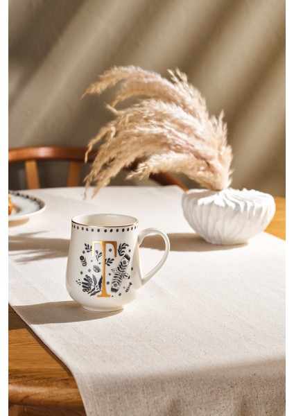 Bej Artisan T Letter Yeni Bone Kupa 220 ml Şık ve Kullanışlı Tasarım