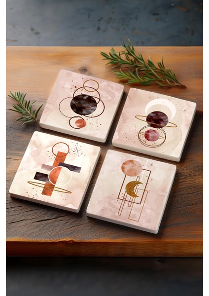 Dört Parça 10X10CM Beyaz Taş Bardak Altlığı Seti, Şık ve Modern Tasarım