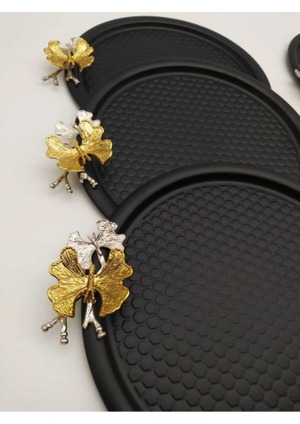 6'lı Kelebekli Yuvarlak Desenli Siyah Sunum Servis Tepsisi 23 cm fırsatları