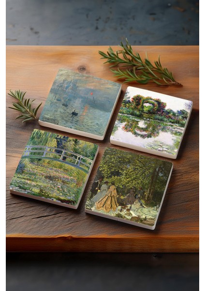 Çiçekli Kemer, Doğal Gün Doğumu, Göl Manzaralı Taş Bardak Altlığı Seti