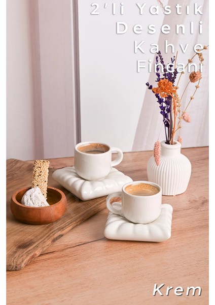 Iki Adet Bej Kahve Fincanı, Minder Figürlü, 90 Ml, Şık ve Kullanışlı Set modelleri