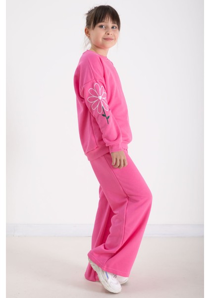 Pembe Kolları Papatya Nakışlı Bisiklet Yaka Kız Çocuk Eşofman Takımı 22743 fiyatları