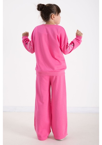 Pembe Kolları Papatya Nakışlı Bisiklet Yaka Kız Çocuk Eşofman Takımı 22743 indirimleri