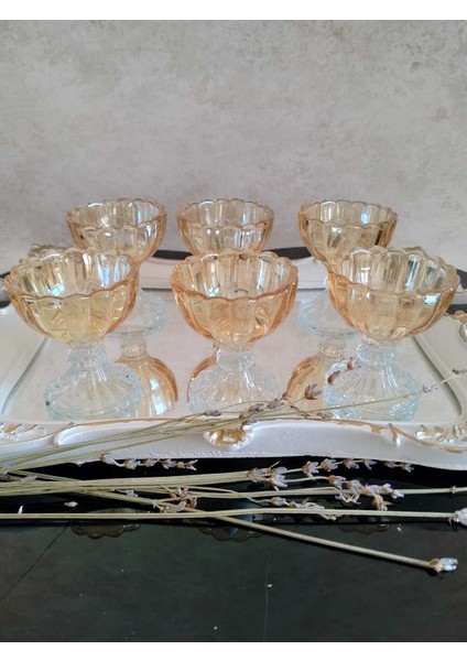 6 Adet Cam Ayaklı Gold Mini Lokumluk ve Şekerlik Seti, Şık Sunumlar Için