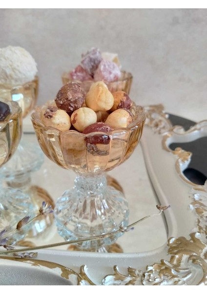 6 Adet Cam Ayaklı Gold Mini Lokumluk ve Şekerlik Seti, Şık Sunumlar Için fiyatları