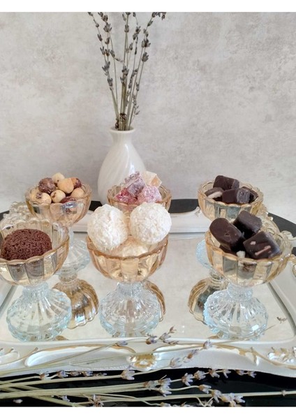 6 Adet Cam Ayaklı Gold Mini Lokumluk ve Şekerlik Seti, Şık Sunumlar Için fırsatları