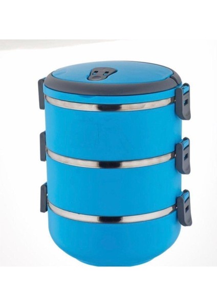 3'lü Mandallı Çelik Yemek Termosu, Mavi ve Beyaz Renk Seçenekleri