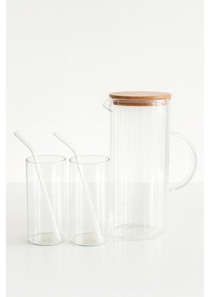 Beyaz 5 Parça Su ve Sürahi Seti, 2000 ml Sürahi, 2 Bardak, 2 Cam Pipet fiyatları