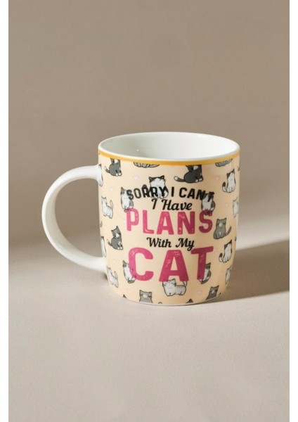 Renkli Kedi Temalı 360 ml Seramik Kupa, Şık ve Neşeli Tasarım