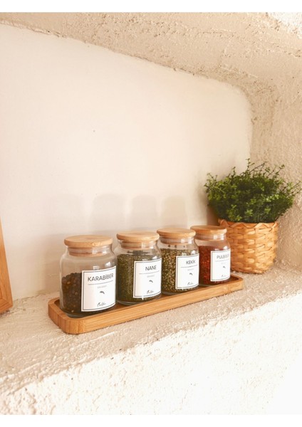 Bambu Vakum Kapaklı 4'lü Cam Baharat Seti, 16 Etiketli, Şık ve Kullanışlı Tasarım modelleri