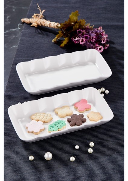 Beyaz 4'lü Seramik Salata ve Sunum Kayık Tabak Seti, Damla Serisi fiyatları