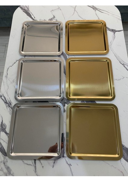 Şık Kare Paslanmaz Çelik Sunum Tepsisi, Çay ve Kahve Servisi Için 100% Kaliteli