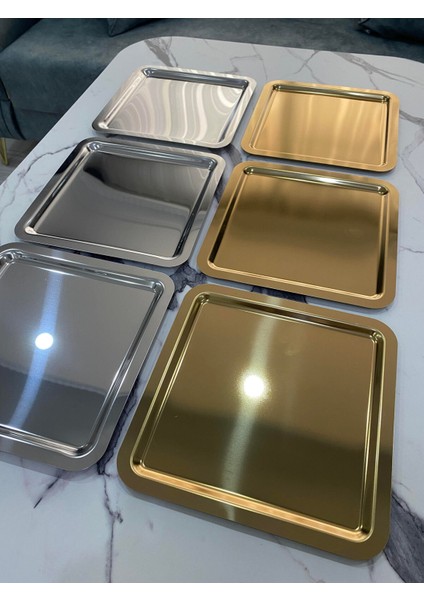 Şık Kare Paslanmaz Çelik Sunum Tepsisi, Çay ve Kahve Servisi Için 100% Kaliteli modelleri