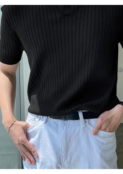 Erkek Kısa Kollu Yakalı Yakadan Düğmeli Triko Bluz modelleri