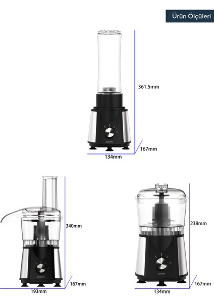 3'ü 1 Arada Çok Fonksiyonlu Mutfak Robotu, Şık Siyah Tasarım, Pratik Kullanım modelleri