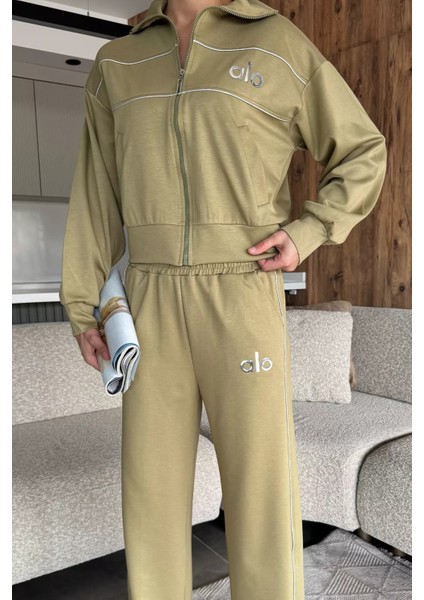 Kadın Şeritli Bel Lastikli Palazzo Pantolon Fermuarlı Sweat Ikili Takım P-00018397 fiyatları