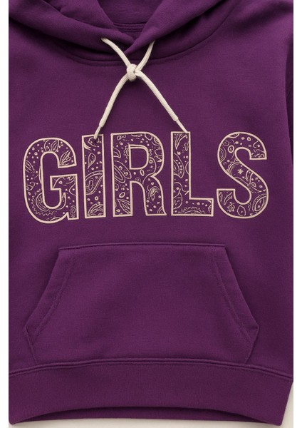 Kız Çocuk Kapüşonlu Eşofman Takımı (Sweatshirt + Alt) I Yazılı Eşofman Takımı Esnek Mevsimlik fırsatları